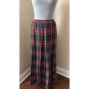 Vintage Claire Murray Size Large Red Gray Tartan Plaid Pleated Maxi Skirt